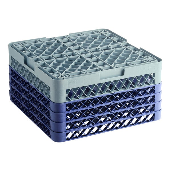 Noble Warewashing 25-Compartment Gray Full-Size Glass Rack with 4 Blue Extenders