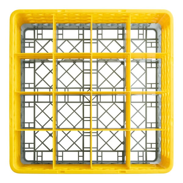 Noble Warewashing 16-Compartment Gray Full-Size Glass Rack with 3 Yellow Extenders