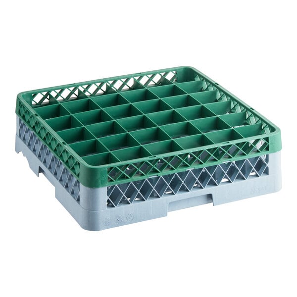 Noble Warewashing 36-Compartment Gray Full-Size Glass Rack with 1 Green Extender