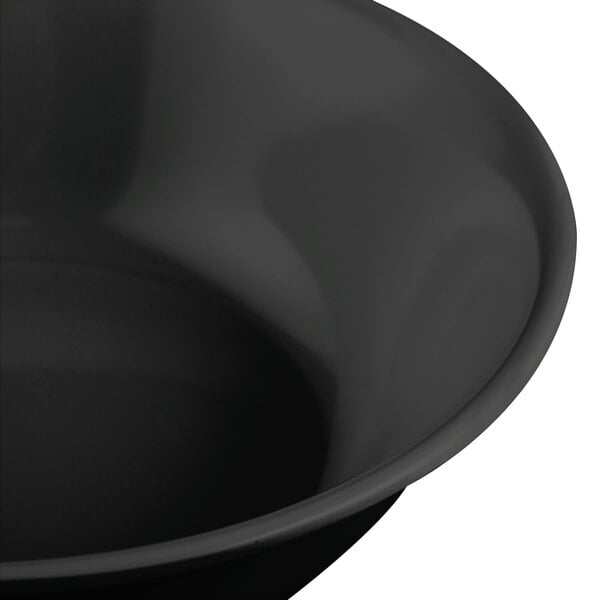 A close-up of a black GET Elegance melamine bowl.