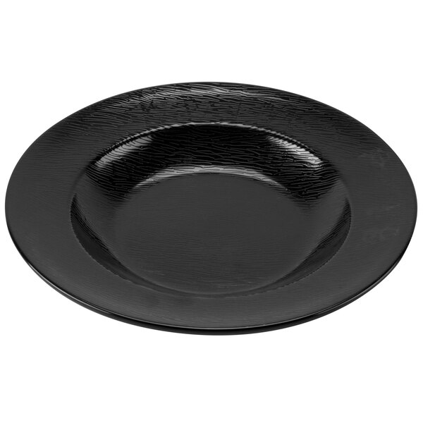 A black GET Etchedware melamine bowl with a textured surface.