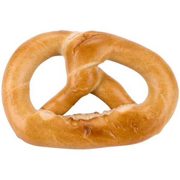 An Individually wrapped PretzelHaus cinnamon sugar pretzel on a white background.