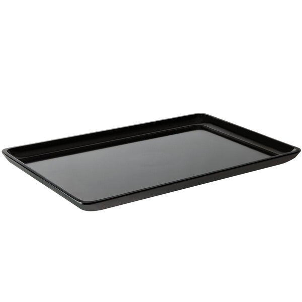 A black rectangular melamine tray with a black border.