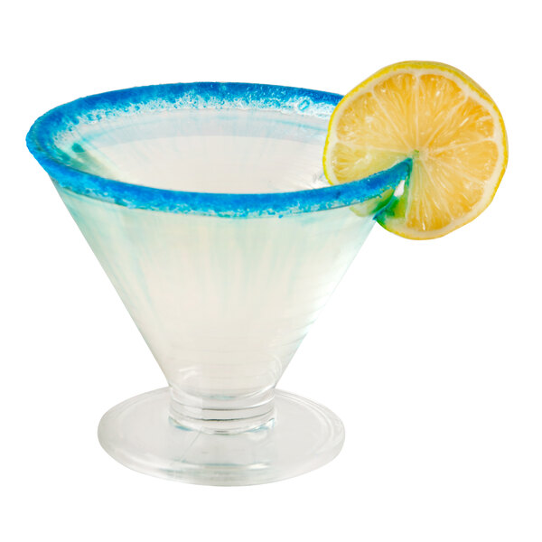 A glass with a lemon wedge and Rokz Pina Colada Cocktail Rimming Sugar on the rim.