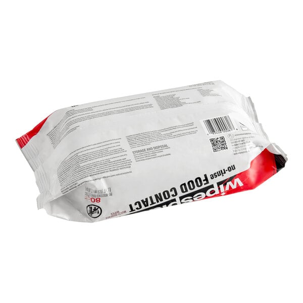 A package of WipesPlus no-rinse food contact surface sanitizing wipes containing 80 wipes.