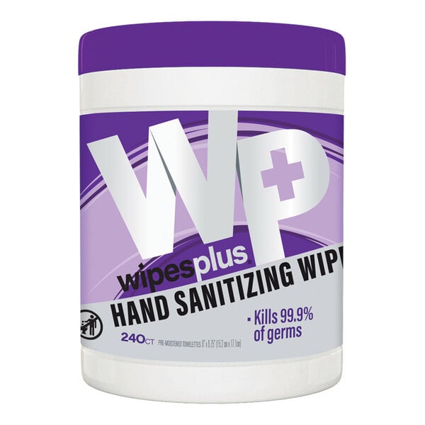 WipesPlus 6" x 6 3/4" 240-Count Hand Sanitizing Wipes - 12/Case
