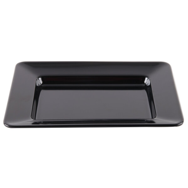 A black rectangular plate with a black rim.
