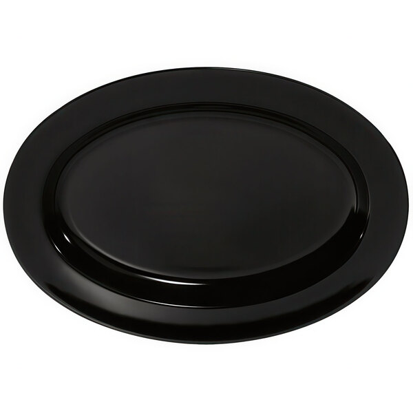 A black oval platter with a black rim.