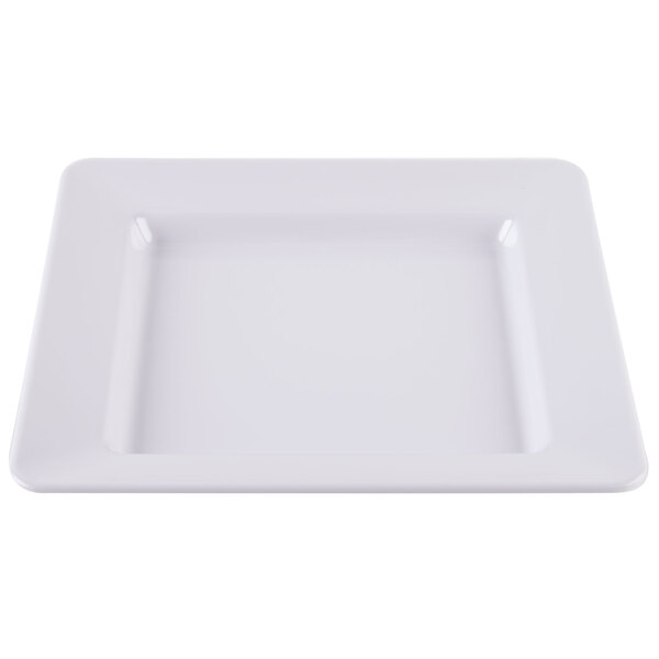 A white square melamine plate with a square center.