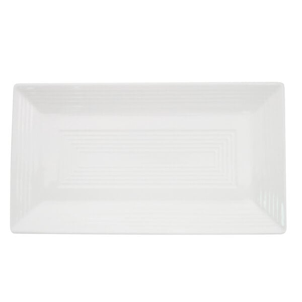 A white rectangular CAC porcelain platter with black lines.