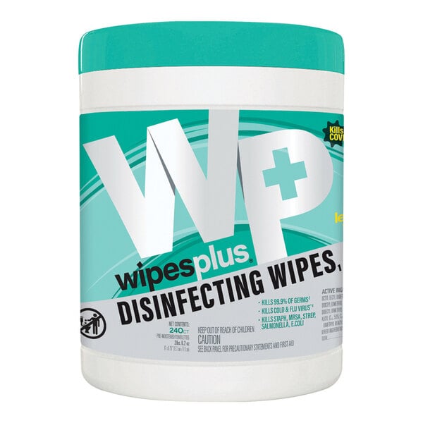 WipesPlus 6" x 6 3/4" 240-Count Lemon Scent Alcohol-Free Surface Disinfecting Wipes - 12/Case