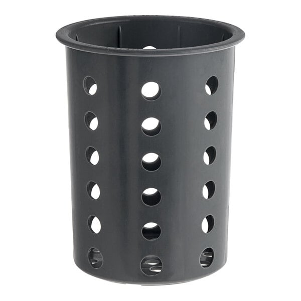 A gray Steril-Sil flatware cylinder with holes.