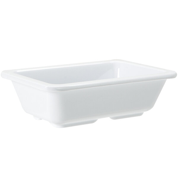 A white rectangular GET Milano side dish with a lid.