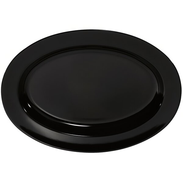 A black oval platter with white background.