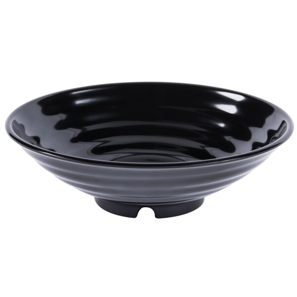 A black GET Milano melamine bowl with a black rim.