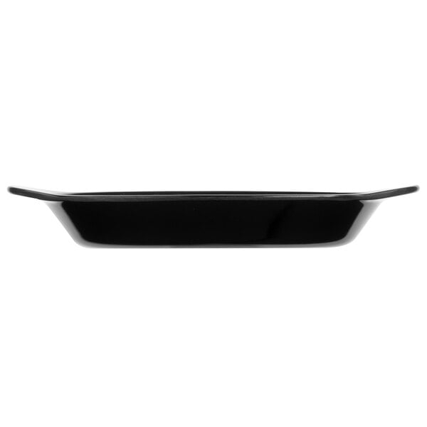 A black oval side dish with handles.
