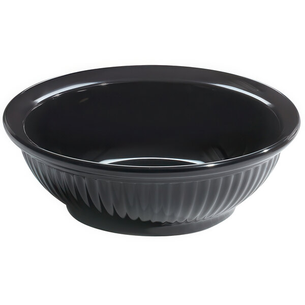 A black GET Geneva melamine bowl with a rippled edge.