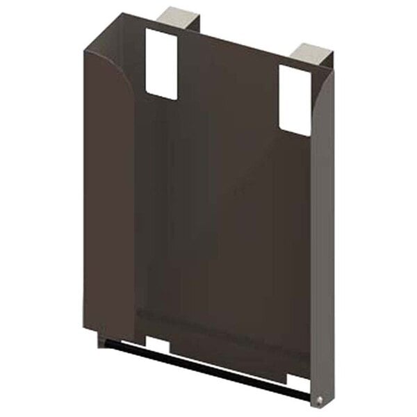 A black metal TowelMate for a paper towel dispenser with holes.