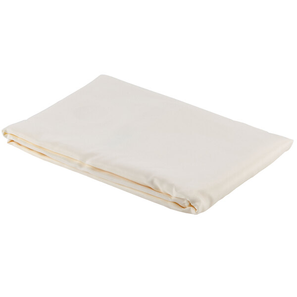 A folded beige Oxford 100% polyester shower curtain.
