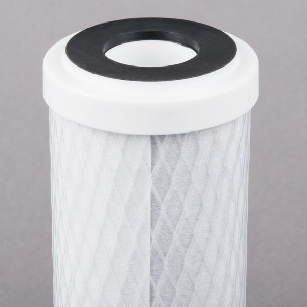 A close-up of a Bunn Easy Clear drop-in water filter cartridge with a black and white circle.
