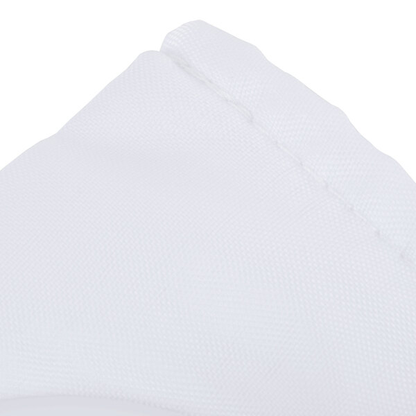 A white polyester shower curtain with a sheer voile window and stitching.