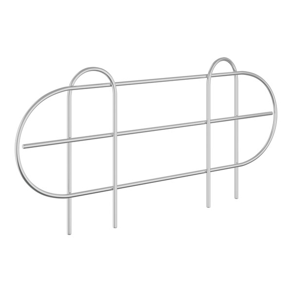 A silver metal rack with a metal ledge on it.