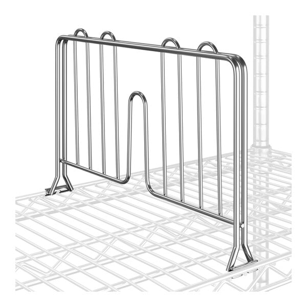 A Regency chrome wire shelf divider on a metal rack.