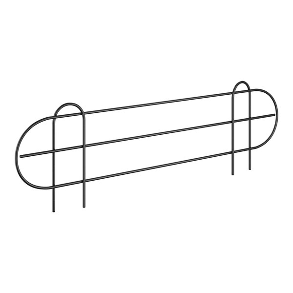 A black metal fence with a curved edge and four black lines.