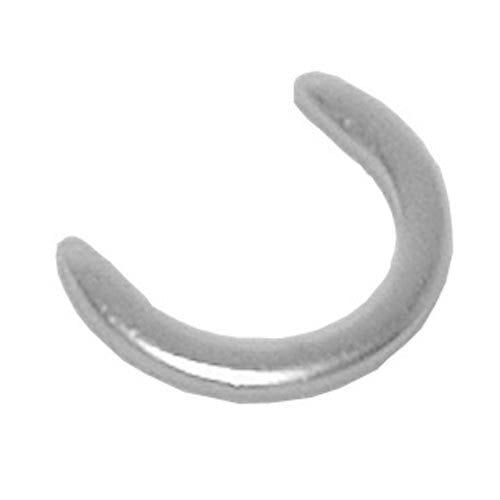 A silver curved C-ring with a small hook on it.