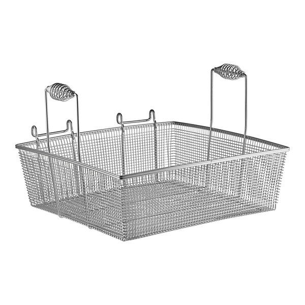 A stainless steel Frymaster fryer basket with handles.