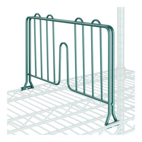 A green metal Regency wire shelf divider.