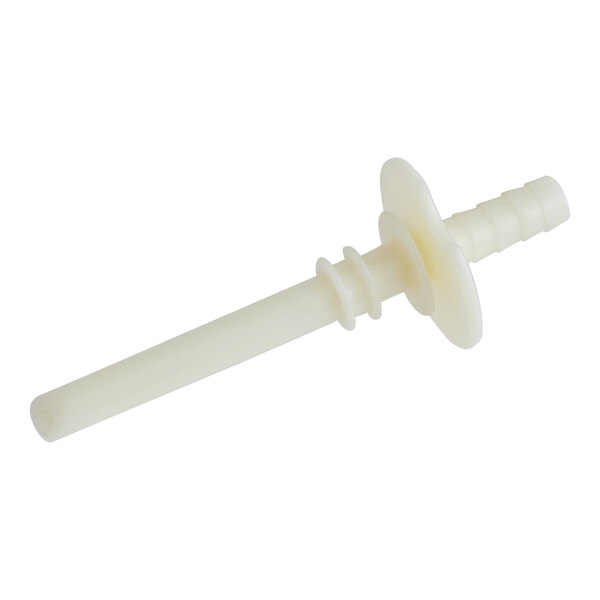 A white plastic nozzle with a screw on the end.