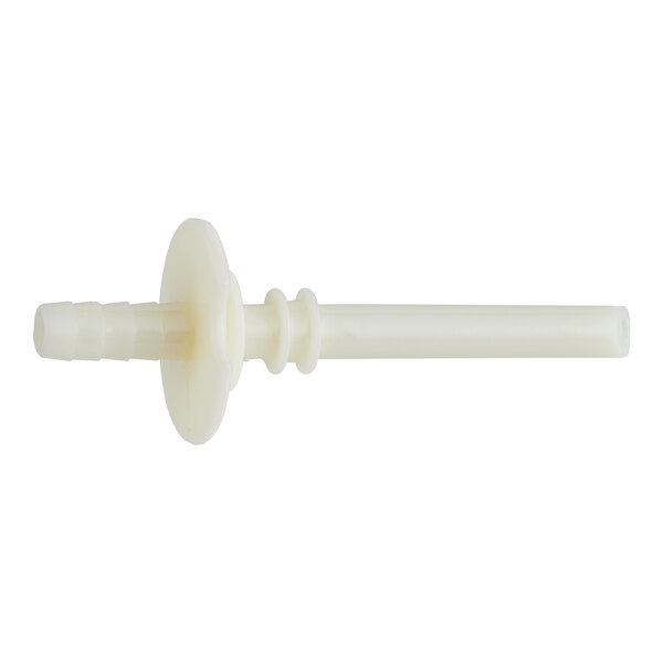 A white plastic nozzle with a round tube and white cap.