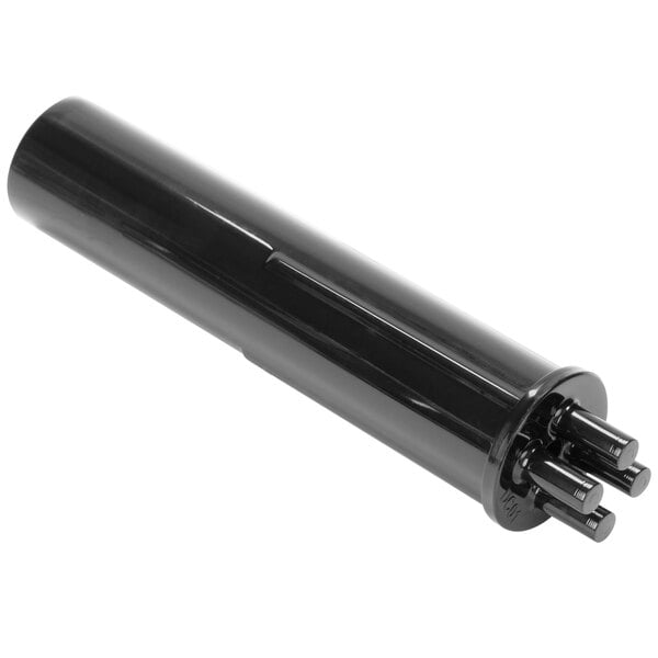 A black cylinder with several metal rods.