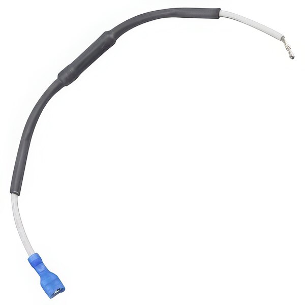 A black and white cable with a blue connector.