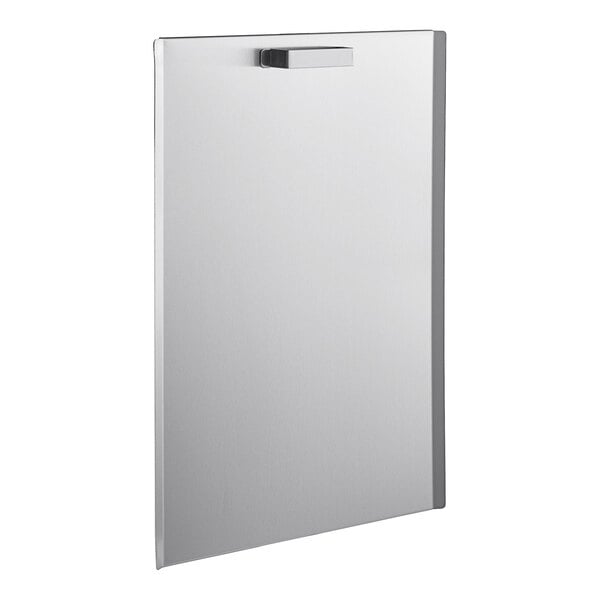 A white rectangular stainless steel Frymaster fryer cover with a silver border.