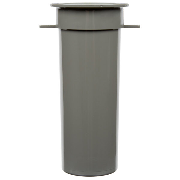 A close-up of a grey cylinder with a lid.
