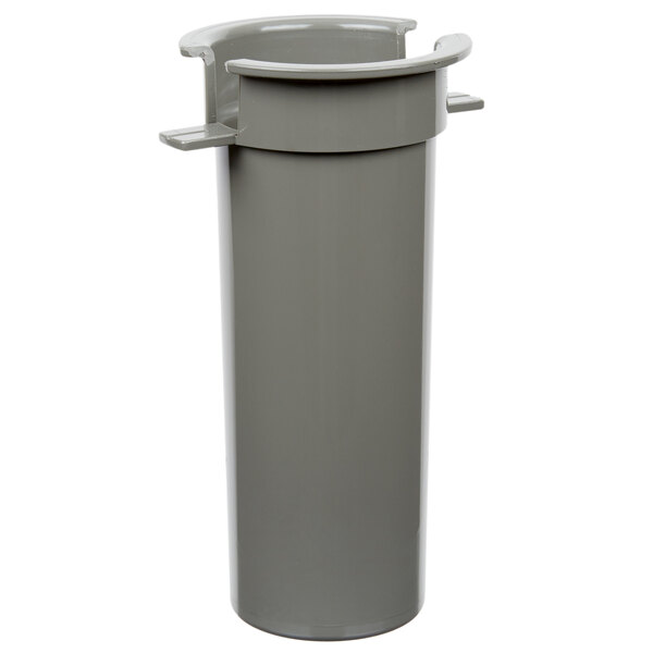 A gray cylindrical object with a handle.