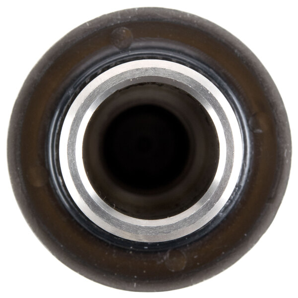 A black and silver metal sheath with a hole in it.