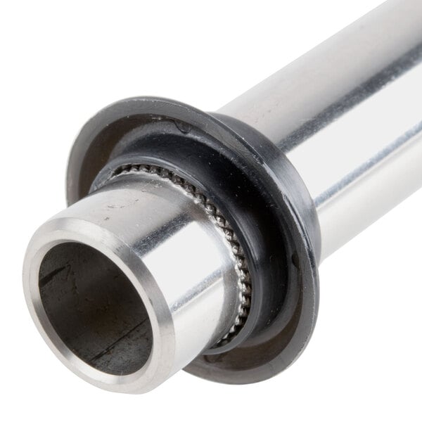 A stainless steel sheath with a black metal end.