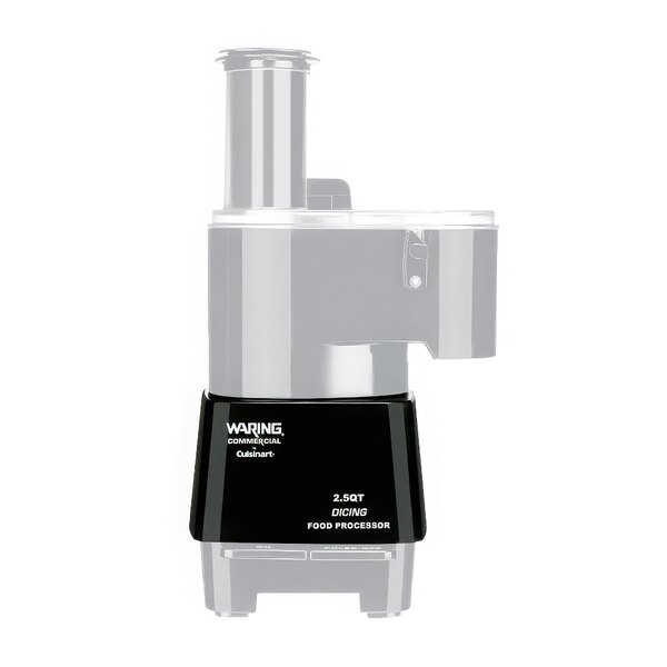 A black rectangular object with white text that is the upper housing for a Waring food processor.