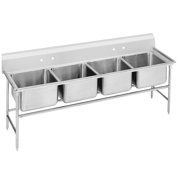 An Advance Tabco stainless steel four compartment pot sink.