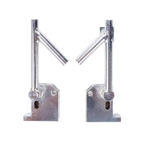 Two metal brackets with handles on them, used to replace the glass hinge on ARY VacMaster VP210 and VP215 vacuum sealers.