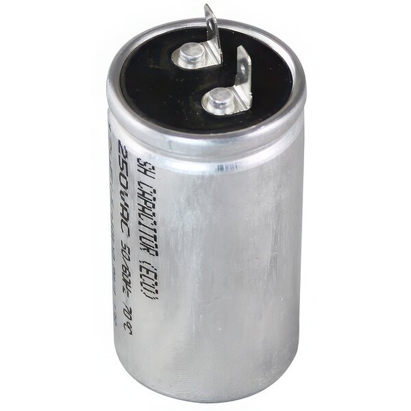 A close-up of a silver Waring Start Capacitor with black lid.