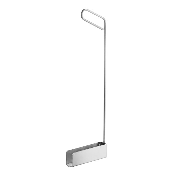 A Frymaster crumb scoop with a long metal handle and a white screen.