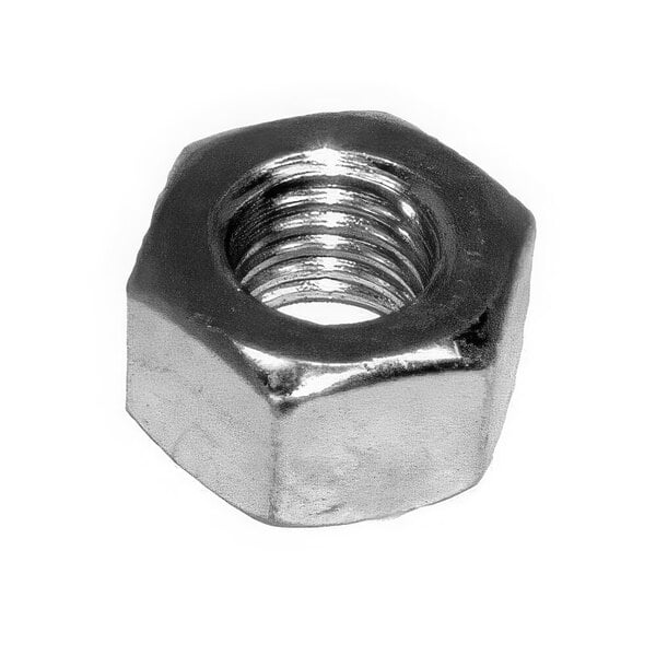 A close-up of a Waring hex nut with a silver finish.