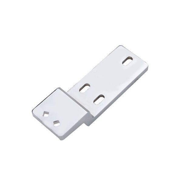 A silver metal Waring relay bracket with two holes.