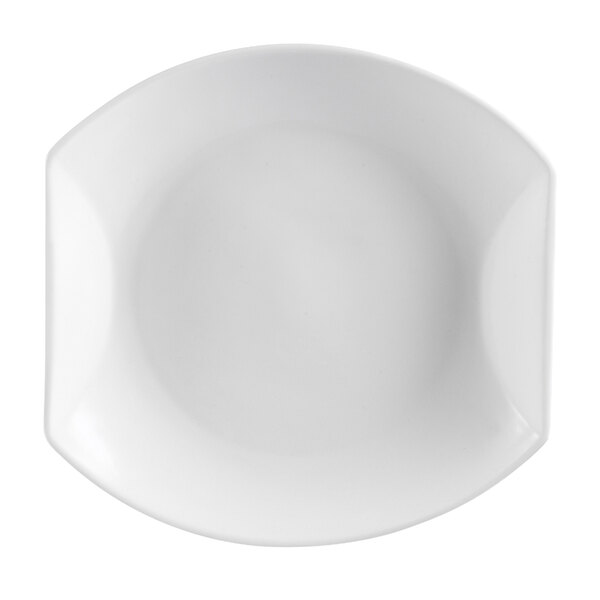 A bone white porcelain platter with a curved edge.