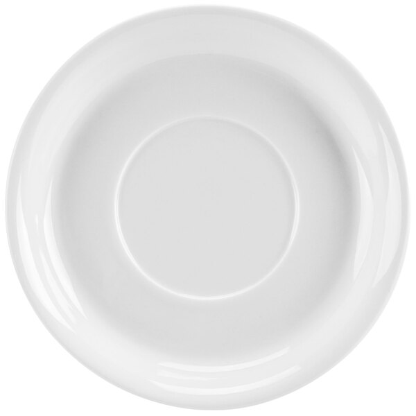 A C.A.C. Collection bright white saucer with a round edge.
