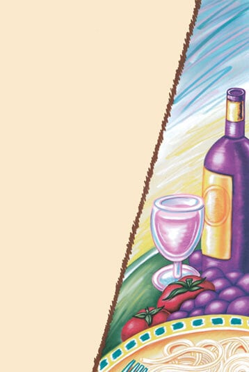 Menu paper with a wine bottle and glass design on a white background.